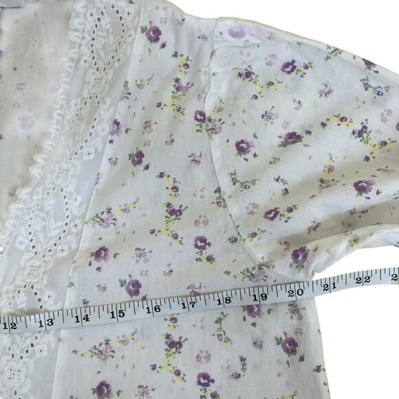 The 1 for U Sz S Rosalind Long Sleeve Cotton Housecoat Lilac Rose Print Romantic - Picture 14 of 16